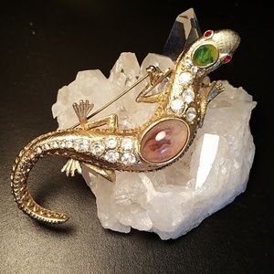 Huge Vintage 1980's Rhinestone Lizard Brooch